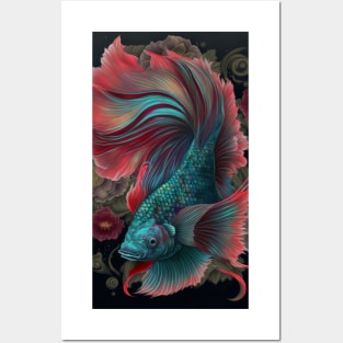 Floral Betta fish Posters and Art